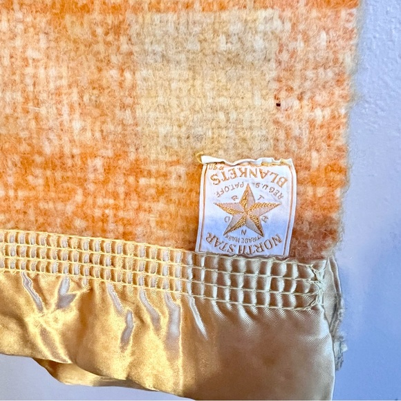 Vintage Orange Wool Checkered Blanket - Picture 3 of 8